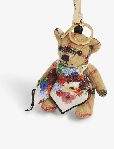 Shop Burberry Thomas Bear Floral Scarf Cashmere Charm In Antique Yellow