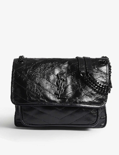 Shop Saint Laurent Niki Medium Leather Shoulder Bag In Black/black
