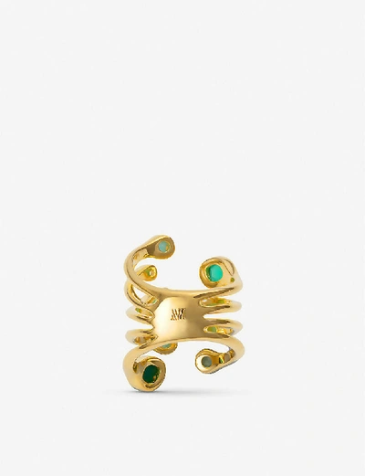 Shop Monica Vinader Siren Tonal 18ct Gold-plated Sterling Silver And Green Onyx Cluster Cocktail Ring