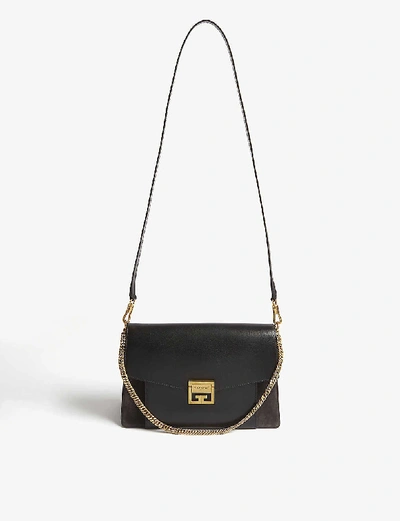 Shop Givenchy Gv3 Medium Leather And Suede Shoulder Bag In Black/gold