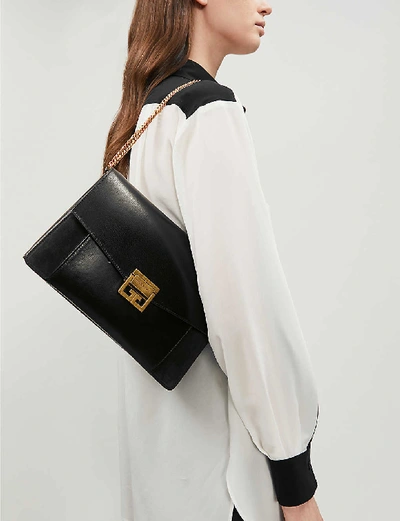 Shop Givenchy Gv3 Medium Leather And Suede Shoulder Bag In Black/gold