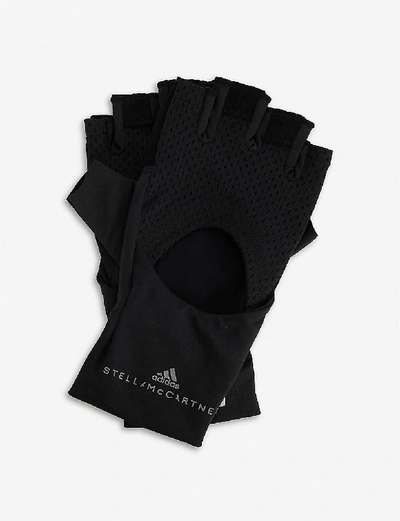 Shop Adidas By Stella Mccartney Logo-print Stretch-woven Training Gloves In Dusros Black Refsil