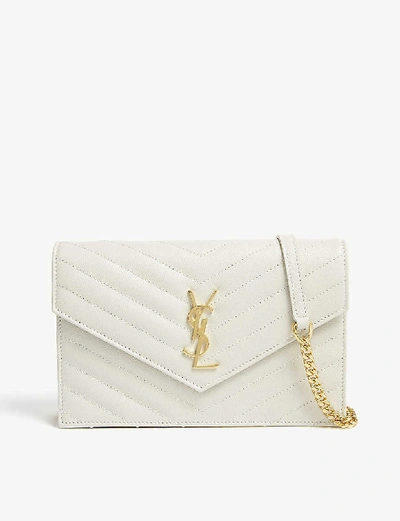 Shop Saint Laurent Monogram Quilted Leather Wallet-on-chain In Cream