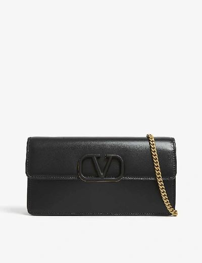 Shop Valentino Vsling Leather Wallet-on-chain In Black