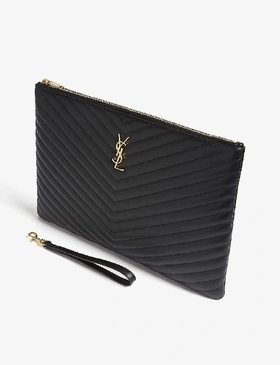 Shop Saint Laurent Black Monogram Quilted Leather Document Pouch