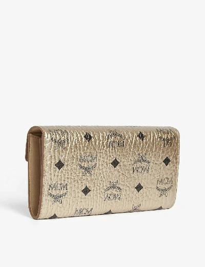 Shop Mcm Patricia Metallic Leather Wallet On Chain In Berlin Gold