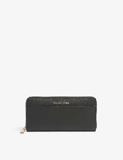 Shop Michael Michael Kors Jet Set Leather Continental Wallet In Black