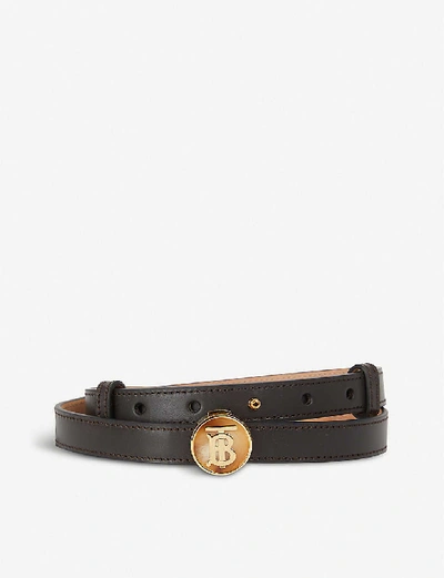 Shop Burberry Monogram-embellished Leather Belt In Deep Brown