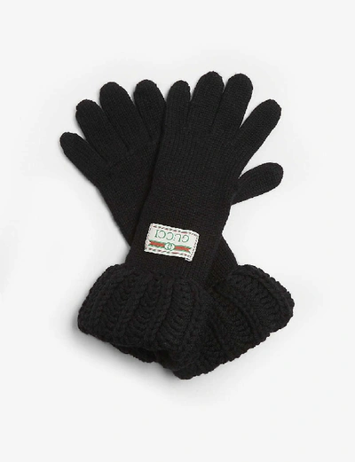Shop Gucci Logo Patch Wool Gloves