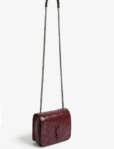 Shop Saint Laurent Niki Leather Wallet-on-chain In Rouge Legion Lthr