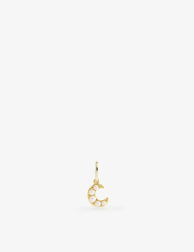 Shop Otiumberg 9ct Gold-plated Vermeil Silver And Pearl-embellished Moon Hoop Earring