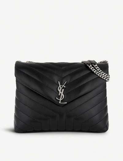 Shop Saint Laurent Women's Black Loulou Medium Quilted Leather Shoulder Bag