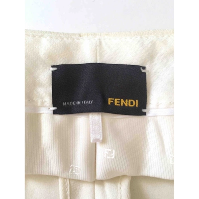 Pre-owned Fendi Silk Straight Pants In Ecru