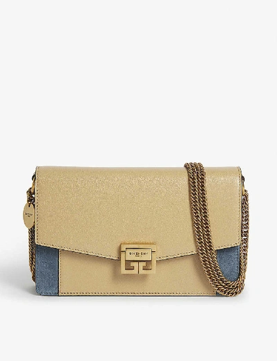 Shop Givenchy Gv3 Leather And Suede Wallet-on-chain In Beige/blue