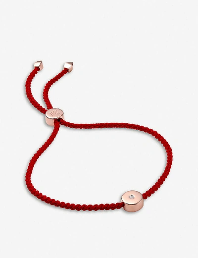 Shop Monica Vinader Women's Red Linear Solo 18ct Rose-gold Vermeil And Diamond Friendship Bracelet