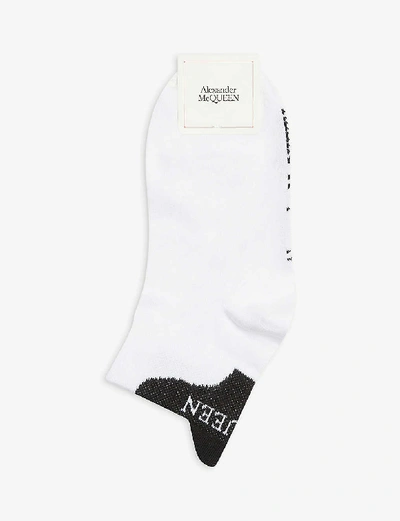 Shop Alexander Mcqueen Logo Tab Ankle Socks In White Black