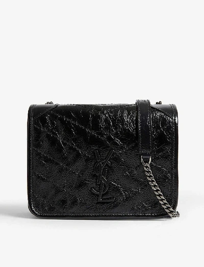 Shop Saint Laurent Women's Black Niki Leather Wallet-on-chain