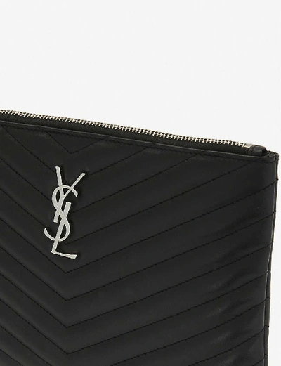 Shop Saint Laurent Monogram Quilted-leather Pouch In Black