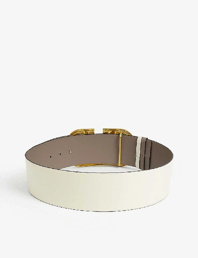 Shop Valentino Vlogo Leather Belt In Light Ivory / Clay