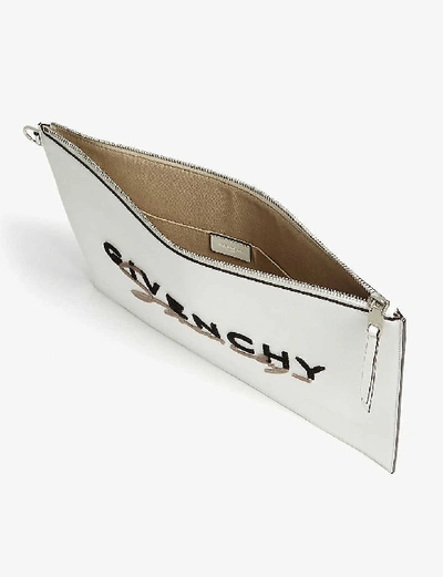 Shop Givenchy Logo Print Leather Pouch Bag In White
