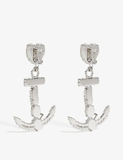 Shop Alessandra Rich Heart Anchor Clip-on Earrings In Crystal