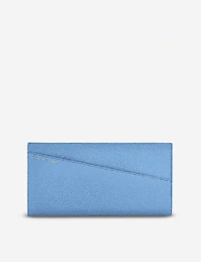 Shop Smythson Panama Slim Leather Travel Wallet In Nile Blue