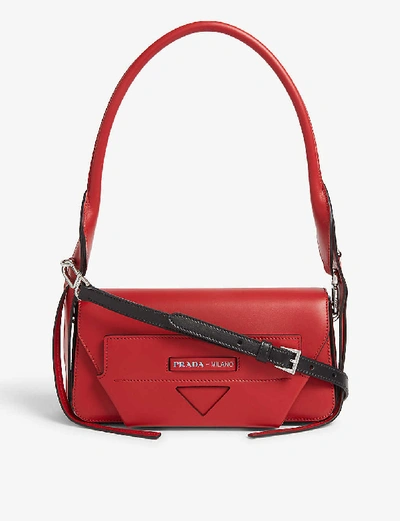 Shop Prada Logo Leather Shoulder Bag