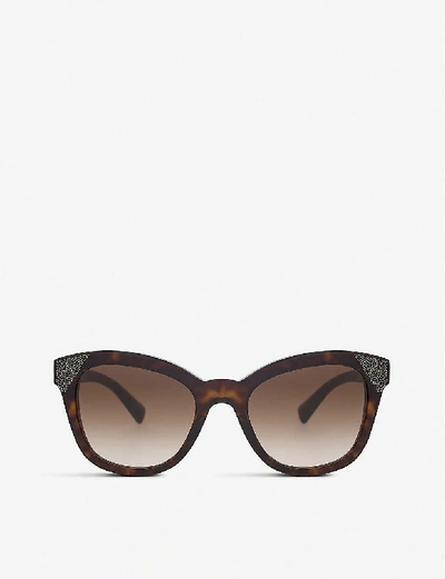 Shop Valentino Va4005 Havana Cat-eye Sunglasses In Dark Brown