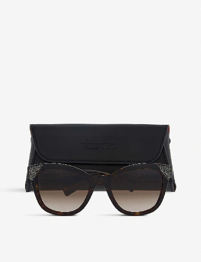 Shop Valentino Va4005 Havana Cat-eye Sunglasses In Dark Brown