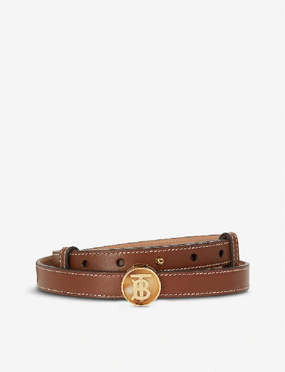 Shop Burberry Monogram-embellished Leather Belt In Tan