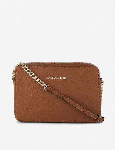 Shop Michael Michael Kors Saffiano Leather Cross-body Bag In Luggage