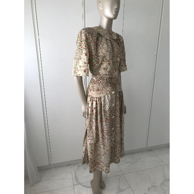 Pre-owned Valentino Silk Maxi Skirt In Beige