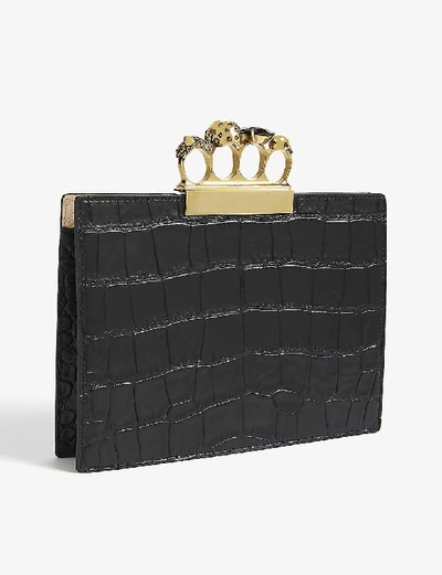 Shop Alexander Mcqueen Four-ring Small Croc-embossed Leather Clutch