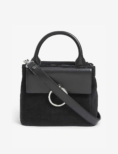 Shop Claudie Pierlot Anouck Small Leather And Suede Shoulder Bag In Noir