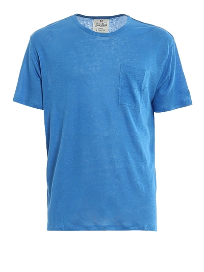 Shop Mc2 Saint Barth Blue Linen T-shirt With Patch Pocket