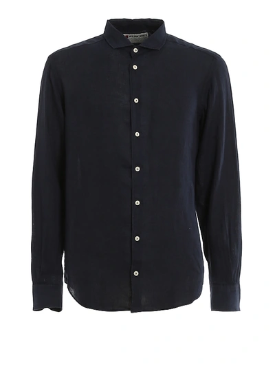 Shop Mc2 Saint Barth Blue Linen Long Sleeve Shirt