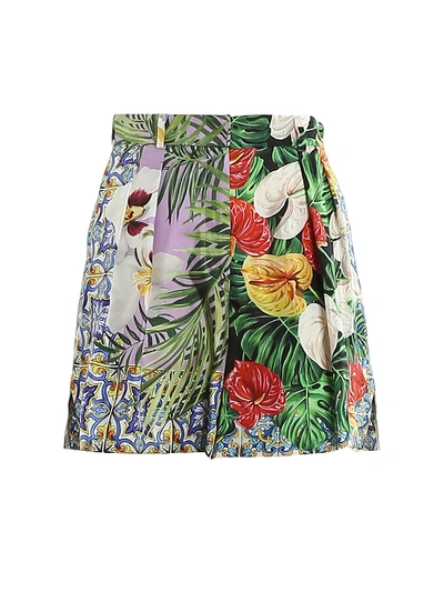 Shop Dolce & Gabbana Patterned Silk Twill Short Trousers In Multicolour