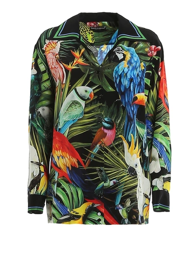 Shop Dolce & Gabbana Parrots Print Silk Shirt In Multicolour