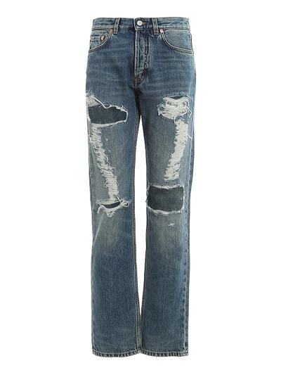 Shop Givenchy Destroyed Jeans In Medium Wash