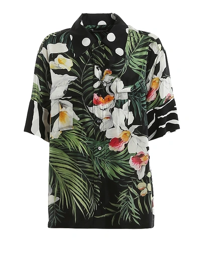 Shop Dolce & Gabbana Tropical Silk Short Sleeved Shirt In Multicolour