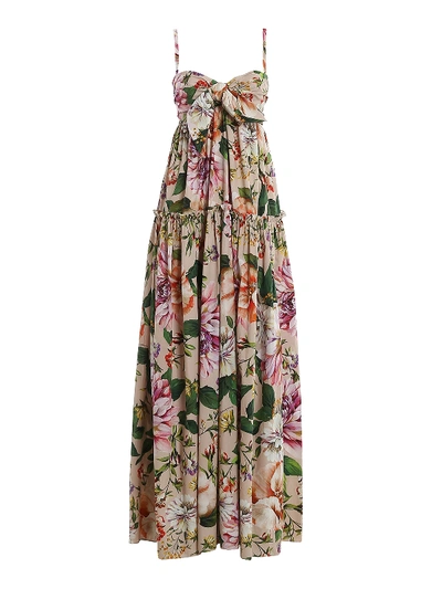 Shop Dolce & Gabbana Floral Poplin Dress With Bow In Pink