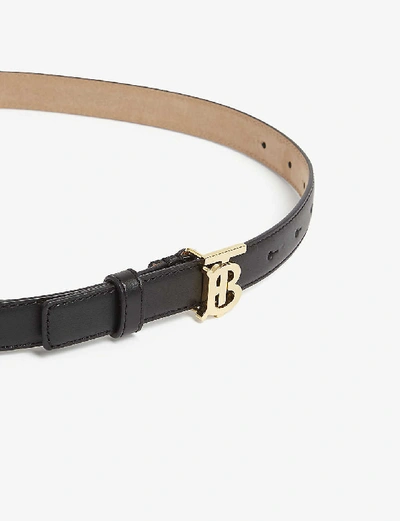 Shop Burberry Womens Black Gold Tb Logo-buckle Leather Belt L In Black/gold