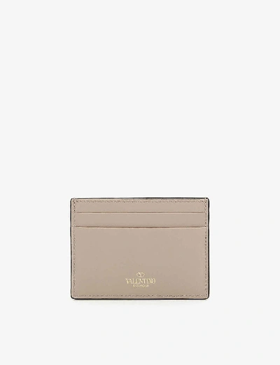 Shop Valentino Rockstud Leather Card Holder In Poudre
