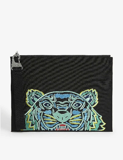 Shop Kenzo Tiger Embroidered Nylon Pouch In Black