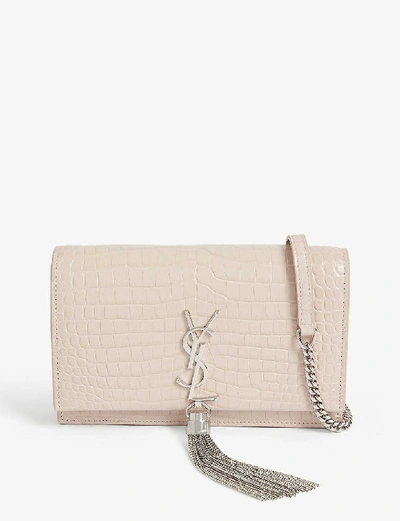 Shop Saint Laurent Kate Tassel Crocodile-embossed Leather Wallet-on-chain In Marble Pink Sil
