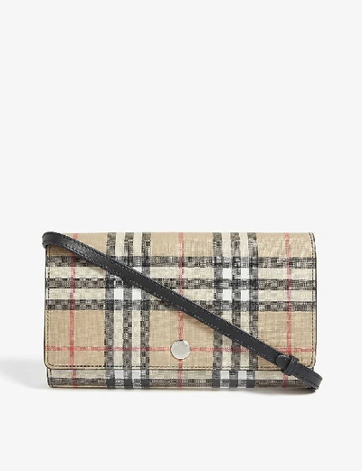 Shop Burberry Hannah Vintage Check E-canvas Wallet-on-chain In Black