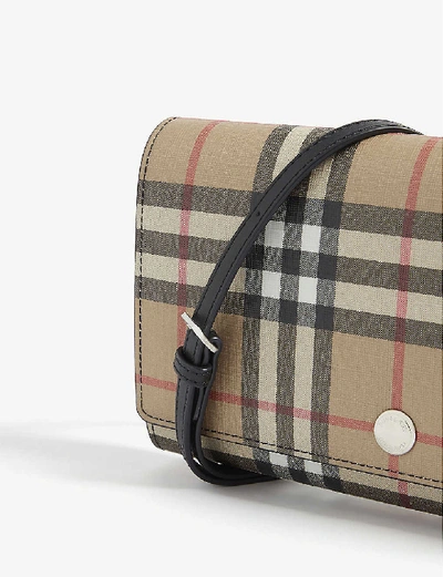 Shop Burberry Hannah Vintage Check E-canvas Wallet-on-chain In Black