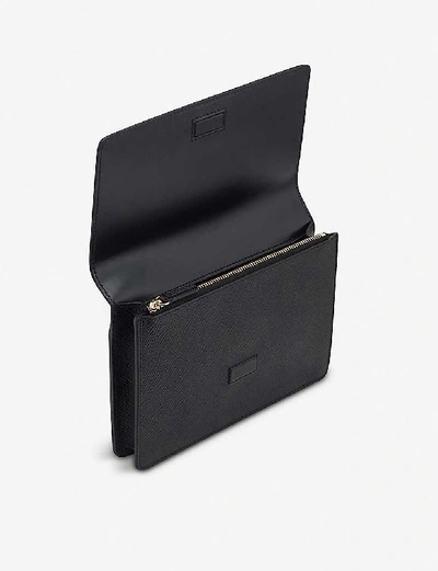 Shop Smythson Panama Cross-grained Leather Purse With Strap In Black