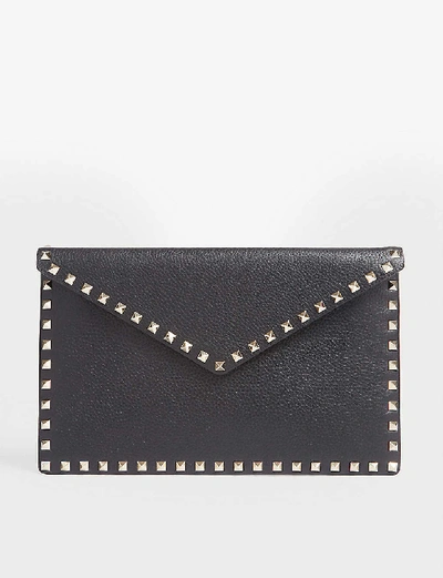 Shop Valentino Rockstud Studded Leather Envelope Clutch In Black