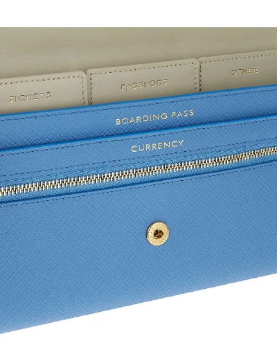 Shop Smythson Panama Marshall Leather Travel Wallet In Nile Blue